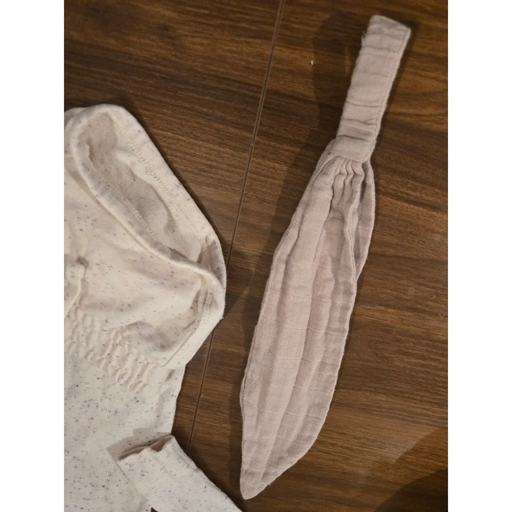 Jamie Kay‎ Kids 1Y Organic Cotton Ribbed Bodysuit Shorts Headband Set Speckled